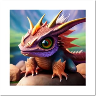 Baby Red Dragon with Rainbow Eyes Posters and Art